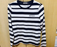 ELLE ACTIVE 純棉撞色條紋t恤女裝秋季時(shí)尚百搭舒適透氣打底衫休閑圓領(lǐng)上衣 長(cháng)袖款-藍/白色 M 曬單實(shí)拍圖