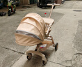 semmook遛娃神器嬰兒推車0-6歲用折疊可坐可躺帶減震雙向高景觀溜娃車 香檳金皮蓬【雙餐盤】 曬單實(shí)拍圖
