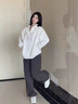 衣品元半拉鏈衛衣女裝2025秋冬裝新品美式復古慵懶風(fēng)寬松polo領(lǐng)上衣外套 白灰色 M 80-100斤 曬單實(shí)拍圖