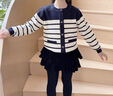 巴拉巴拉童裝兒童毛衣小香風(fēng)針織衫女童秋裝條紋開(kāi)衫外套時(shí)髦洋氣 白藍色調00418 120 曬單實(shí)拍圖