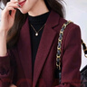 皮爾卡丹（pierre cardin）毛呢西裝外套女春秋2026新款韓版修身感女士酒紅色西服上衣厚 酒紅色西裝單件 酒紅色西裝單件 M 建議93-102斤 曬單實(shí)拍圖
