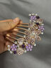 芠拉韓版精致水晶鑲鉆七齒發(fā)梳插梳后腦勺花朵盤(pán)發(fā)卡子發(fā)叉頭飾品 A942-3紫色花玫瑰金A22-204 曬單實(shí)拍圖