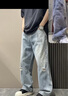 倉(cāng)石一樹美式高街牛仔褲男士潮流痞帥2025新款破洞直筒寬松百搭闊腿褲子 藍(lán)色 L 130-150斤 曬單實(shí)拍圖
