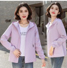 FSHE春秋短款外套女時(shí)尚洋氣2025新款連帽寬松休閑大碼兩層夾克女 紫色 M 80-105斤 曬單實(shí)拍圖