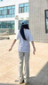 夏季薄款冰絲垂感褲子男生美式寬松闊腿直筒工裝褲微喇休閑長(cháng)褲 淺卡其色 XL 曬單實(shí)拍圖