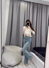 紅蜻蜓開叉喇叭牛仔褲女款2025年春裝新款高腰顯瘦修身微喇褲長褲喇叭褲 淺藍(lán)色長褲- 常規(guī) L 曬單實拍圖