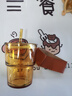拜杰水杯玻璃杯茶杯喝水杯吸管杯子風(fēng)帶蓋咖啡奶茶杯女琥鉑色竹節杯 曬單實(shí)拍圖