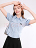 百圖betu女裝夏新款襯衫減齡學(xué)院風(fēng)小眾設計收腰短袖襯衫2403T45 藍色 S 曬單實(shí)拍圖
