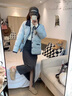 妍莉芬（yanlifen）小香風(fēng)羽絨棉服女裝2025冬季短外套女2025年新復古棉衣羽棉襖絨服 藍色 L 曬單實(shí)拍圖