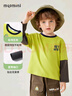 MQDMINI童裝男童長(cháng)袖T恤兒童假兩件t恤中小童時(shí)尚卡通上衣  YY恐龍綠色 曬單實(shí)拍圖