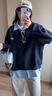 燦圖美式潮流假兩件衛衣秋冬季新款韓版慵懶長(cháng)袖內搭打底衫寬松上衣服 深藍色 L 曬單實(shí)拍圖