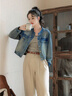 VEOX復(fù)古短款牛仔外套女2025新款女秋款小個(gè)子秋季牛仔衣夾克上衣 藍(lán)色 M 建議101-110斤 曬單實(shí)拍圖