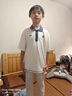 馬騎頓（MQD）男大童夏季新品學(xué)院風(fēng)網(wǎng)球運(yùn)動短袖撞色翻領(lǐng)字母T恤POLO衫 米白 150 曬單實(shí)拍圖