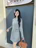香影小香風(fēng)灰色針織套裝裙女2025冬季新款含羊毛開(kāi)衫miu系兩件套 淺灰 S 曬單實(shí)拍圖