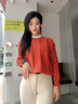 施洛瀾秋冬裝加厚毛衣女2025新款流行雅丹風(fēng)內(nèi)搭寬松針織打底衫上衣外穿 橘紅色 均碼 建議80-135斤 曬單實(shí)拍圖