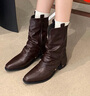 西遇（Westlink）尖頭褲管靴女2025新款秋冬復古美拉德騎士粗跟短靴西部牛仔靴 棕色 37 (235) 曬單實(shí)拍圖