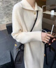 初徑高領(lǐng)針織連衣裙女秋冬寬松外穿法式新款打底內搭長(cháng)款過(guò)膝毛衣裙子 奶白色(韓版) M模特尺碼(建議100-120) 曬單實(shí)拍圖