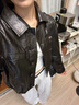 OIMG袁泉同款真皮皮衣女短款2025秋季新款氣質(zhì)休閑油蠟綿羊皮夾克外套 黑色(100綿羊皮) S 105斤以下穿 曬單實(shí)拍圖