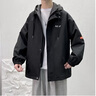 外套男春秋冬季潮流韓版寬松休閑衣服男裝潮牌假兩件工裝連帽夾克 8820黑色 L 165-175/130斤左右 曬單實(shí)拍圖