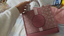 蔻馳（COACH）奧萊女士女包經(jīng)典條紋貼飾DEMPSEY 22號手提托特包 IM/正粉色/拿鐵色 曬單實(shí)拍圖