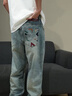 潮牌刺繡牛仔褲男2025春秋新款美式潮牌寬松直筒褲百搭哈倫長(cháng)褲子 16055淺藍 32 建議156-165斤 曬單實(shí)拍圖