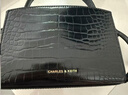 CHARLES&KEITH鱷魚(yú)紋凱莉包手提斜挎婚包包女包生日禮物CK2-50270880-1 Black黑色 S 曬單實(shí)拍圖