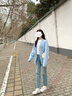 妃?，幮蓍e褲女裝套裝2025秋冬新款韓系減齡甜美復古日系感顯瘦牛仔褲子 藍色開(kāi)衫+內搭+牛仔褲子 M 曬單實(shí)拍圖