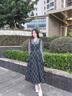 香影復(fù)古格子假兩件連衣裙女2025秋季新款收腰拼接學(xué)院風(fēng)中長裙子 深灰 S 155/80A/85-95斤 曬單實拍圖