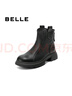 百麗（Belle）復古擦色時(shí)裝羊皮靴女2025冬新商場(chǎng)同款真皮粗跟短靴E5S1DDD5預售 黑色 35 曬單實(shí)拍圖