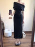 LIZONGXI法式斜肩蕩領(lǐng)一字肩連衣裙子女夏2025新款收腰褶皺露肩包臀裙長(cháng)裙 黑色 S 【80-100斤】 曬單實(shí)拍圖