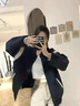 伊薇衣2025新款加絨韓版立領(lǐng)寬松拉鏈外套女春秋款衛衣開(kāi)衫棒球服拼色潮 黑白拼色 薄款 M 建議90-100斤 曬單實(shí)拍圖