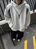 趣米樂(lè )美式拼接高領(lǐng)連帽衛衣男春秋季寬松潮流痞帥長(cháng)袖上衣情侶帽衫外套 白灰色 XL 【建議120-140斤】 曬單實(shí)拍圖