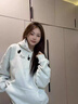 魯雅爾 美式復古設計感紐扣連帽衛衣女秋季新款ins小眾寬松潮流上衣外套 白灰色 常規款 L 曬單實(shí)拍圖