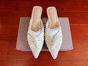 淺町設計感褶皺包頭半拖女夏季新款外穿粗跟中跟拖鞋尖頭穆勒鞋女 米色1227 37 曬單實(shí)拍圖