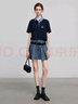 初語(yǔ)刺繡珠地牛仔POLO領(lǐng)T恤女2025夏季新款休閑撞色上衣 藏青色  M  曬單實(shí)拍圖