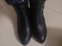 斷碼清倉品牌鞋短靴女秋冬新款馬丁靴單靴粗跟軟底加絨皮鞋中跟靴 黑色絨里 36 (230mm) 曬單實(shí)拍圖