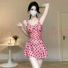 栢啟歆泳衣女連體吊帶裙式復古波點(diǎn)少女保守遮肚顯瘦修身泡溫泉度假2025 粉色波點(diǎn)泳裙 均碼 （建議70-120斤） 曬單實(shí)拍圖