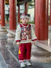 Zonsmo寶寶周歲禮服冬季嬰幼兒新中式中國風(fēng)唐裝男童喜慶拜年服兒童漢服 紅色 120 曬單實(shí)拍圖