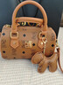 chongsukei小ck感復古迷你波士頓枕頭包印花手提包卡通小熊單肩斜跨女包 棕色 曬單實(shí)拍圖
