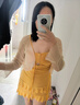 羽雅曼連體泳衣女泡溫泉帶罩衫兩件套裙式保守遮肚顯瘦防曬沙灘度假 黃色帶罩衫 均碼 曬單實(shí)拍圖