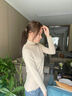 夢(mèng)特嬌羊絨蠶絲德絨發(fā)熱保暖內衣女上衣半高領(lǐng)長(cháng)袖打底衫加絨秋衣冬季 中領(lǐng)-淺膚杏 L 【適合100-120斤】 曬單實(shí)拍圖