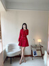 晨芙職業(yè)西裝連衣裙女時(shí)尚高腰雙排扣小個(gè)子氣質(zhì)女神范百褶裙通勤工裝 紅色 S 建議80-90斤 曬單實(shí)拍圖