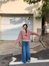 魯雅爾 慵懶感紅色條紋撞色針織衫女秋季新款寬松毛衣韓系ins百搭上衣服 紅色 均碼 推薦80-150斤 曬單實(shí)拍圖