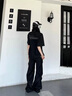 迪伽達黑色彎刀微喇西褲質(zhì)地垂感褶皺傘兵工裝褲子男款秋季闊腿休閑褲男 HYXS-K228黑色 XL 曬單實(shí)拍圖