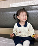 幼歌（YOUGE）嬰幼兒秋季長(cháng)袖撞色學(xué)院風(fēng)毛衣寬松百搭小櫻桃半裙套裝 奶杏白 上衣 100 cm 曬單實(shí)拍圖