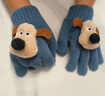 CEENIU兒童手套冬季戶(hù)外防寒分指五指套卡通可愛(ài)男女童保暖針織毛線(xiàn)手套 藍色 小狗手套 3-7歲 曬單實(shí)拍圖