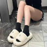 鉑吶苓黑色氣質(zhì)毛毛拖鞋女外穿新年冬季厚底增高保暖羊羔毛絨一字帶拖鞋 十字花毛毛拖【白色】 36 曬單實(shí)拍圖