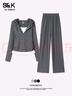 班尼路假兩件收腰兩件套女2025年初秋女裝套裝時(shí)尚舒適高彈修身一整套 深麻灰#純色 M 【內層磨毛】 曬單實(shí)拍圖