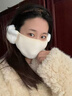 KINGXIAOJING德國口罩冬天防風(fēng)防寒保暖耳罩女冬季加絨護耳二合一面罩面紗耳套 米白色【主圖色】 曬單實(shí)拍圖