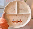 E7 生活早餐盤(pán)一人食分格餐盤(pán)定量盤(pán)子減脂餐具兒童家用陶瓷餐具可愛(ài)風(fēng) 圓形分隔盤(pán)【可愛(ài)小狗】 曬單實(shí)拍圖